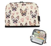 CHIFIGNO Cute Cartoon French Bulldogs Cream Large Capacity Pencil Case Pouch Standing Pencil Pouch with Zipper Pen Bag Back to School Supplies for College Adults Teen