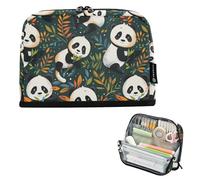 CHIFIGNO Cute Cartoon Pandas Leaves Blue Green Large Capacity Pencil Case Organizer Standing Pencil Bag with Zipper Pen Case Back to School Supplies for Teen Adults College