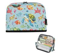 CHIFIGNO Cute Cartoon Sea Turtles Blue Standing Pencil Case High Capacity Pencil Pouch Zipper Pen Storage Organizer Back to School Supplies for Teen College Students