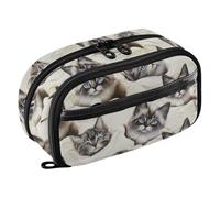 CHIFIGNO Cute Cats Cream Pencil Pouch Aesthetic Large Capacity Pencil Box Water-Resistant Colored Stationery Bag with PVC Window for Adults Teen Kids Boys