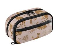 CHIFIGNO Cute Cheetah Botanical Pink Pencil Case Large Capacity Pencil Box Water-Resistant Aesthetic Pen Bag with PVC Window for School Boys Teen Kids Men Women
