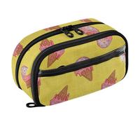 CHIFIGNO Cute Ice Cream Yellow Large Pencil Pouch Colored Pencil Bag Water-Resistant Aesthetic Stationery Pen Bag with PVC Window for Kids Teen Boys Adults