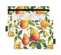 CHIFIGNO Cute Mangoes and Green Leaves Cute Pencil Pouch 3 Ring Binder Pencil Pouch 2 Pack Cosmetic Bags with Clear Window for Daily Office Organizer