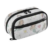 CHIFIGNO Cute Mermaids Unicorns White Pencil Pouch Large Pencil Box Water-Resistant Aesthetic Stationery Pouch with PVC Window for School Teen Boys Kids Men Women