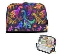 CHIFIGNO Cute Neon Line Art Dinosaurs Standing Pencil Case Organizer Big Capacity Zipper Pencil Bag Pen Case Stationery Supplies for Teen College Adults