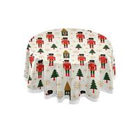 CHIFIGNO Cute Nutcracker Christmas Tree Round Tablecloth Modern Table Decoration 60 inch White Lace Table Cover Table Cloth Cover for Holiday Home Party Wedding Picnic Dining Decor