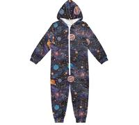 CHIFIGNO Cute Onesie Kids One Piece Jumpsuits Halloween Christmas Cosplay Costume Homewear for Boys Girls, Purple Planets and Constellations, 12-13 Years