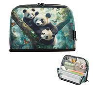 CHIFIGNO Cute Pandas Butterflies Pencil Case Organizer Large Pencil Bag Standing Storage Bag with Zipper Back to School Supplies for Adults Students College