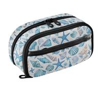 CHIFIGNO Cute Seashell Starfish Blue Pencil Pouch Colored Big Pencil Case Water-Resistant Aesthetic Stationery Organizer with PVC Window for Adults Teen Kids Girls