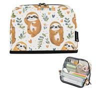 CHIFIGNO Cute Sloth White Pencil Case Big Capacity Pencil Bag Standing Pen Case with Zipper Back to School Supplies for Students Boys Girls Teen