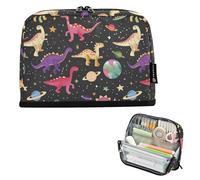 CHIFIGNO Cute Space Dinosaurs Black Large Pencil Case Standing Pencil Bag with Zipper Desk Organizer Stationery Supplies for Students Adults College