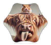 CHIFIGNO Funny Hamster Highland Cow Umbrella for Kids Girls Boys Pinch Free Open Windproof Umbrellas for Rain with Reflective Strip Anti-UV Umbrella for Sun Stick Umbrellas