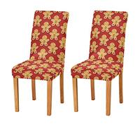 CHIFIGNO Gingerbread Man Christmas Red Chair Covers for Dining Room 2 Pack, Stretch Dining Chair Cover Removable Dining Parsons Chair Slipcovers for Kitchen Hotel Decor