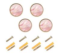 CHIFIGNO Gold Pink Marble 4 Pack Cabinet Knobs, Kitchen Drawer Pulls Round Closet Knobs for Home Decor Furnitures, 32mm