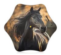 CHIFIGNO Gorgeous Horses Kids Umbrella Girls Boys with Rounded Corner Wind Proof Umbrellas for Rain with Reflective Strip Pinch Free Open UV Protection Umbrella