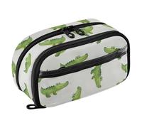 CHIFIGNO Green Crocodiles White Pencil Case Large Capacity Pencil Bag Water-Resistant Colored Stationery Pen Bag with PVC Window for School Girls Boys Teen Men Women