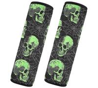 CHIFIGNO Green Skulls White Webs on Black Seat Belt Cover Cute Seatbelt Pads 2 Pack Car Seat Straps Shoulder Pads for Adults Kids