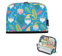 CHIFIGNO Hawaiian Gnome Blue Pencil Case Organizer Big Capacity Pencil Bag Standing Desk Organizer with Zipper Back to School Supplies for Teen Boys Girls Adults