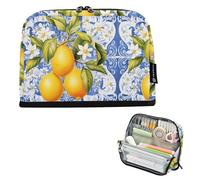 CHIFIGNO High Capacity Standing Pencil Case Sicilian Style Lemons Pencil Pouch Zipper Desk Organizer Back to School Supplies for Adults College Boys Girls