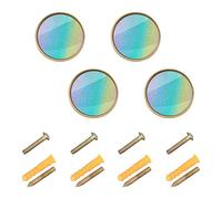 CHIFIGNO Iridescent Rainbow Glitter 4 Pack Kitchen Cabinet Knobs 32mm Drawer Handles Cupboard Door Pulls with Screws for Home Kitchen Bedroom Bathroom