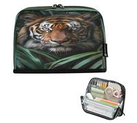 CHIFIGNO Jungle Tiger Pencil Case Large Pencil Pouch Standing Storage Bag with Zipper Back to School Supplies for Boys Girls Adults College