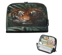 CHIFIGNO Jungle Tiger Standing Pencil Case Pouch Large Zipper Pencil Pouch Makeup Cosmetics Bag Back to School Supplies for Teen Adults Boys Girls