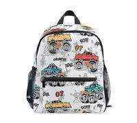 CHIFIGNO Kids Backpacks for Girls Boys, Funny Preschool Bag Cute Backpack for Kindergarten Elementary with Chest Strap, Colorful Cartoon Monster Trucks, M, Travel Backpacks