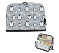 CHIFIGNO Large Capacity Pencil Case Pouch Zippered Pencil Pouch Stand Up Makeup Cosmetics Bag Stationery Supplies for Boys Girls Teen Adults Cute Penguin Flowers