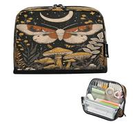 CHIFIGNO Large Capacity Pencil Case Zippered Pencil Bag Stand Up Pen Storage Organizer Stationery Supplies for College Teen Boys Girls Psychedelic Mushrooms Moth Black