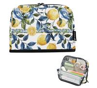 CHIFIGNO Large Capacity Pencil Case Zippered Pencil Pouch Stand Up Desk Organizer Back to School Supplies for College Students Teen Sicilian Style Lemons Blue Leaves