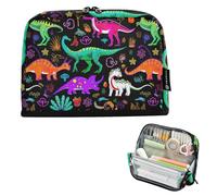 CHIFIGNO Large Capacity Standing Pencil Case Organizer Colorful Dinosaurs Black Pencil Bag Zipper Storage Bag Back to School Supplies for Students College Boys Girls