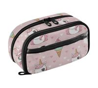 CHIFIGNO Large Pencil Bag Cute Unicorn Ice Cream Pink Aesthetic Pencil Case with PVC Window Water-Resistant Large Capacity Colored Pen Box for School Office Travel College