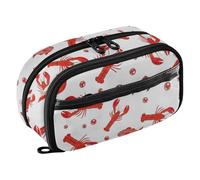 CHIFIGNO Large Pencil Box Cute Red Lobsters White Colored Pencil Bag with PVC Window Water-Resistant Large Capacity Aesthetic Pen Pouch for School Office Travel College