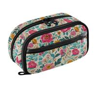 CHIFIGNO Large Pencil Box Vintage Floral Beige Aesthetic Pencil Case with PVC Window Water-Resistant Large Capacity Colored Stationery Pen Bag for School Office Travel College