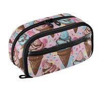 CHIFIGNO Large Pencil Case Cartoon Ice Cream Pink Colored Pencil Box with PVC Window Water-Resistant Large Capacity Aesthetic Stationery Bag for School Office Travel College