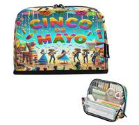 CHIFIGNO Large Pencil Case Pouch Zippered Pencil Pouch Stand Up Pen Bag Back to School Supplies for Teen Boys Girls Adults Cinco De Mayo Mexico