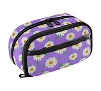 CHIFIGNO Large Pencil Pouch Cute White Daisies Purple Aesthetic Pencil Box with PVC Window Water-Resistant Large Capacity Colored Stationery Organizer for School Office Travel College