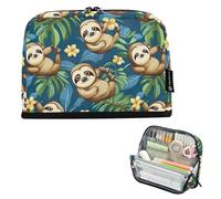 CHIFIGNO Large Standing Pencil Case Organizer Cute Cartoon Sloth Blue Pencil Pouch Zipper Pen Bag Back to School Supplies for College Adults Boys Girls