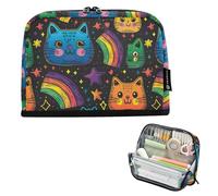 CHIFIGNO LGBT Pride Month Cute Cats Stars Standing Pencil Case Pouch Large Capacity Zipper Pencil Bag Pen Case Stationery Supplies for Students Teen College