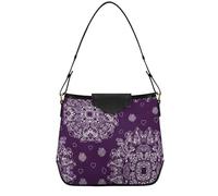 CHIFIGNO Mom Faux Leather Date Night Hobo Purse with Detachable Strap Magnetic Snap Medium Size Mandala Floral Purple Shoulder Tote Bag