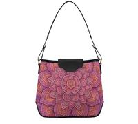 CHIFIGNO Mother Faux Leather Commuting Shoulder Purse with Detachable Strap Magnetic Snap Medium Size Mandala Floral Gradient Shoulder Bag