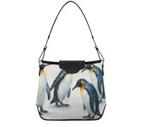 CHIFIGNO Mother Medium Size Hobo Purse with Top Zip, Casual PU Leather Ladies Tote Bag, Date Night Handbag Penguin White