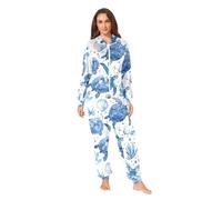 CHIFIGNO Onesie Adult Pajamas Men's and Women Onesie Sleepwear Christmas Pajamas Onesie Loungewear, Watercolor Blue Turtles and Shells, S