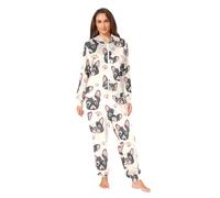 CHIFIGNO Pajama Onesie for Adults House Wear Christmas Sleepwear Jumpsuit Holiday Onesie for Women Men, Cute Cartoon French Bulldog, Large