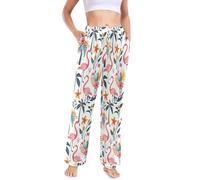 CHIFIGNO Pajama Pants Women Casual Lounge Pants Soft Pj Bottoms Womens Pajama Bottoms with Pockets, Pink Flamingos Tropical Trees-1, Medium