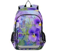 CHIFIGNO Pansy Flowers Purple Backpack for School Travel Bookbag Boys Girls Lightweight Daypack Backpacks with Reflective Stripes