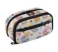 CHIFIGNO Pastel Skull Rose Bee Pencil Bag Large Pencil Case Water-Resistant Colored Stationery Pen Bag with PVC Window for School Girls Boys Kids Men Women