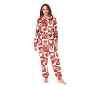 CHIFIGNO Personalized Face Photo Funny Adult Onesie Pajamas Custom Sleepwear Zip Hooded Jumpsuit One-Piece Holiday Costume, White and Red Hearts Checkered, S