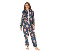 CHIFIGNO Personalized Face Photo Funny Adult Onesie Pajamas Custom Sleepwear Zip Hooded Jumpsuit One-Piece Holiday Costume, Colorful Hearts, S
