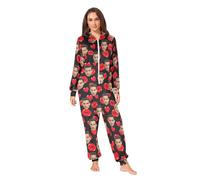 CHIFIGNO Personalized Face Photo Funny Adult Onesie Pajamas Custom Sleepwear Zipper Hooded Jumpsuit Onesie Holiday Costume, Red hearts and lips on black, M